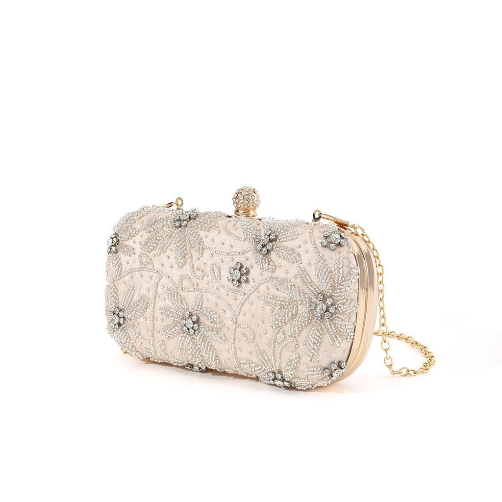 Beaded Floral Rhinestone Box Clutch