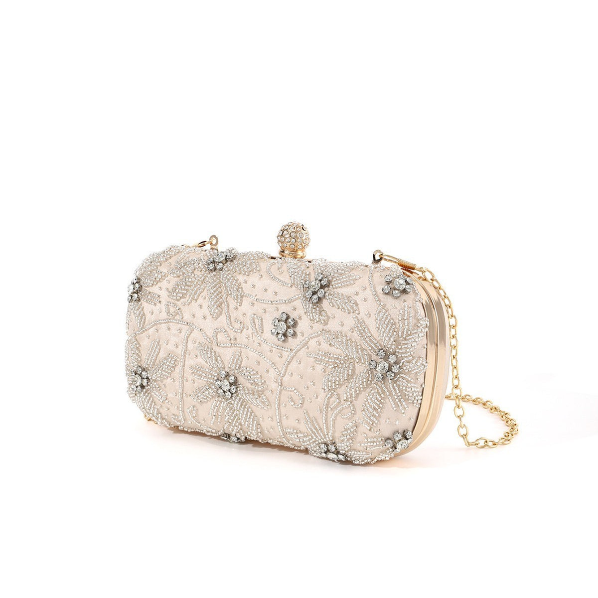 Beaded Floral Rhinestone Box Clutch