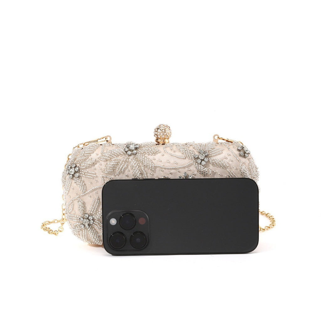 Beaded Floral Rhinestone Box Clutch