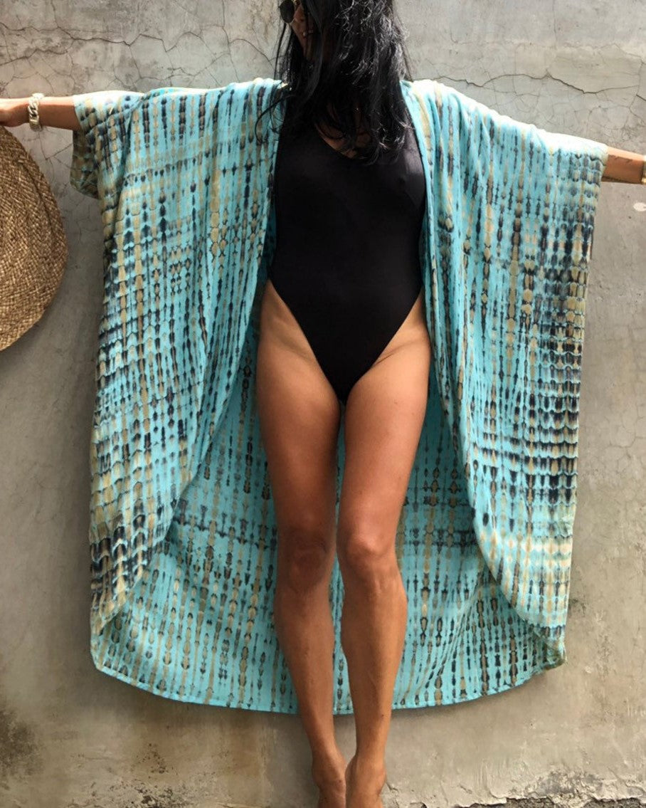 Tie Dye Longline Beach Cover Up Kimono - Color_4