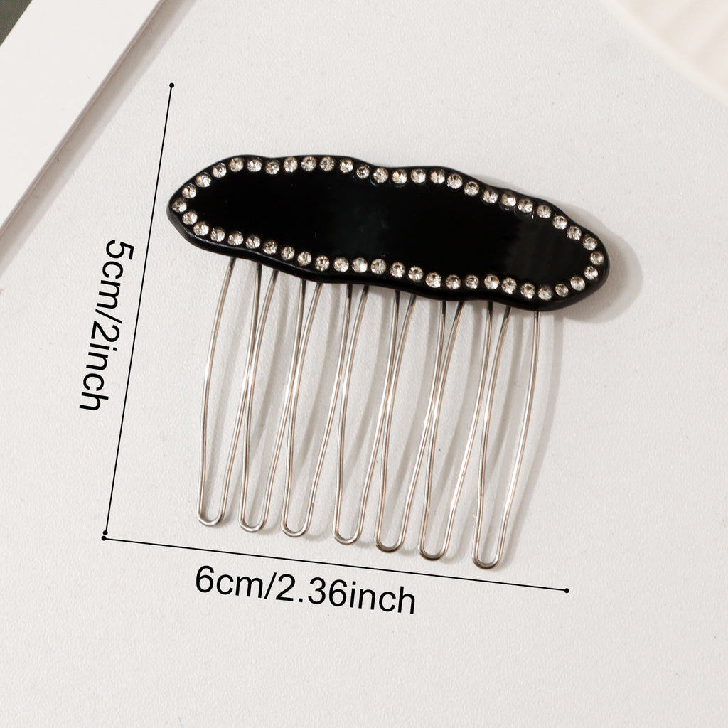 Rhinestone Side Hair Comb in Starfish or Oval Shape - One_Black