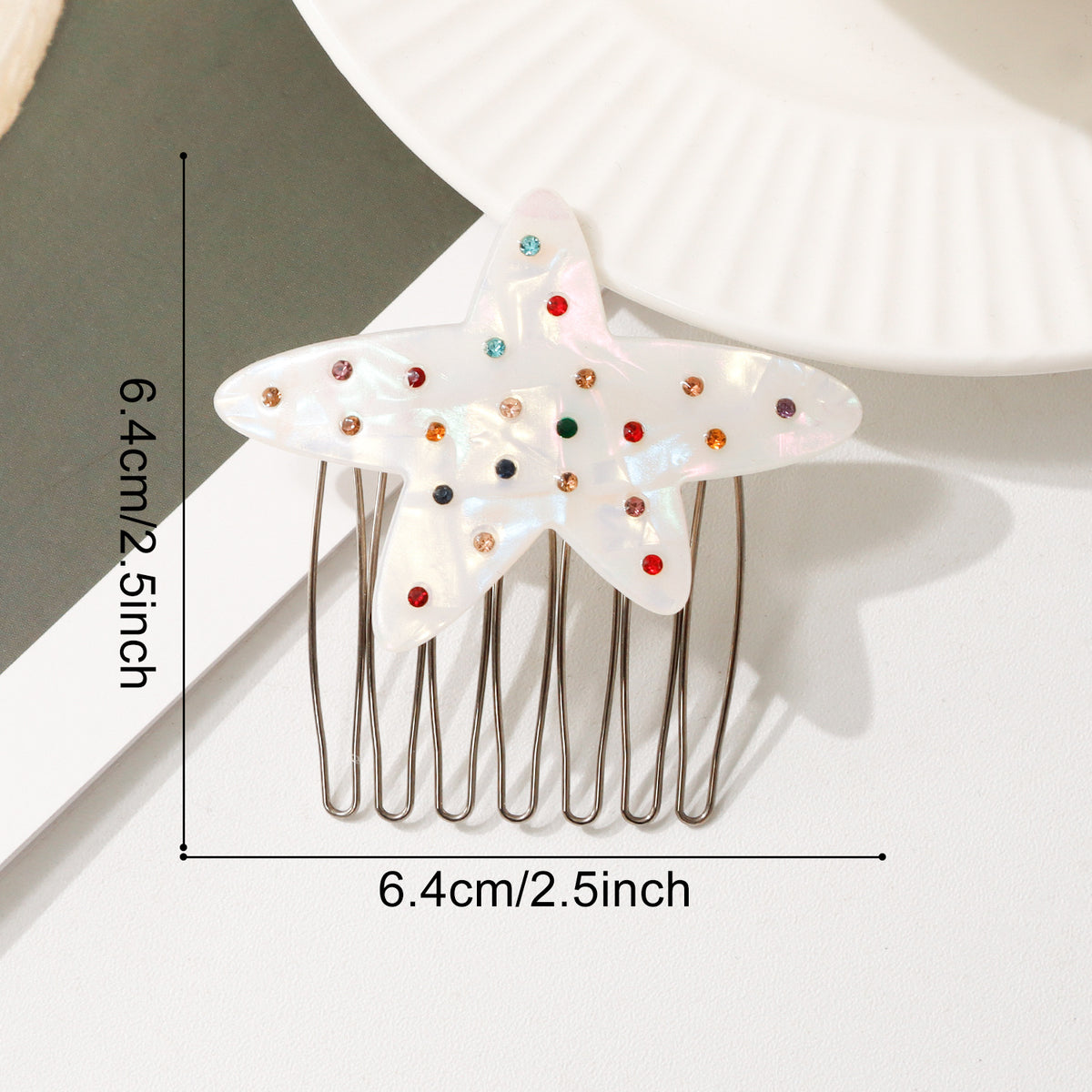 Rhinestone Side Hair Comb in Starfish or Oval Shape - White