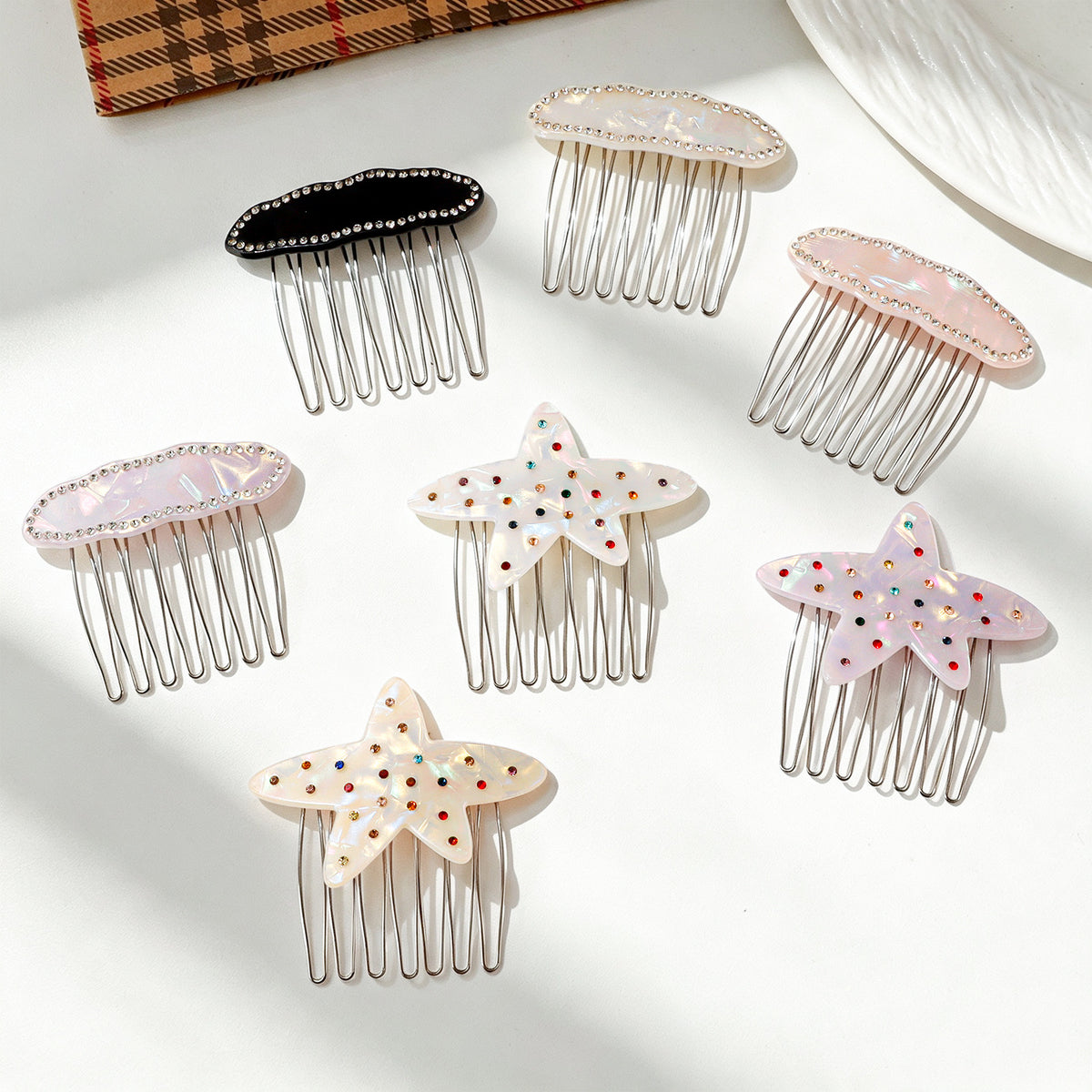 Rhinestone Side Hair Comb in Starfish or Oval Shape - view 2
