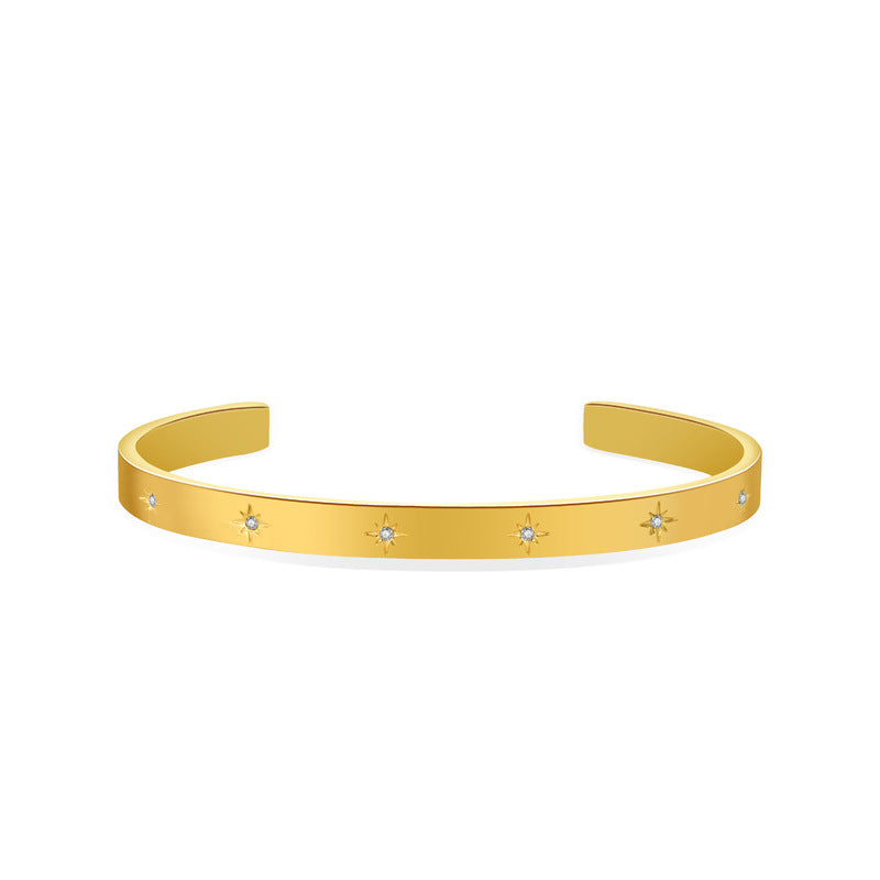 Star Engraved Slim Cuff Bracelet - Gold-1