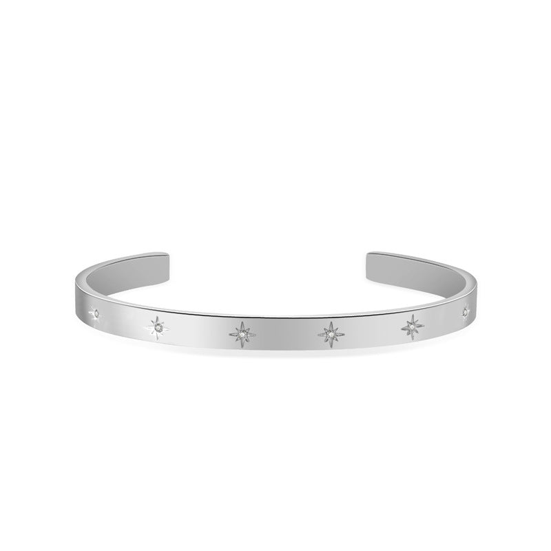 Star Engraved Slim Cuff Bracelet - Sliver