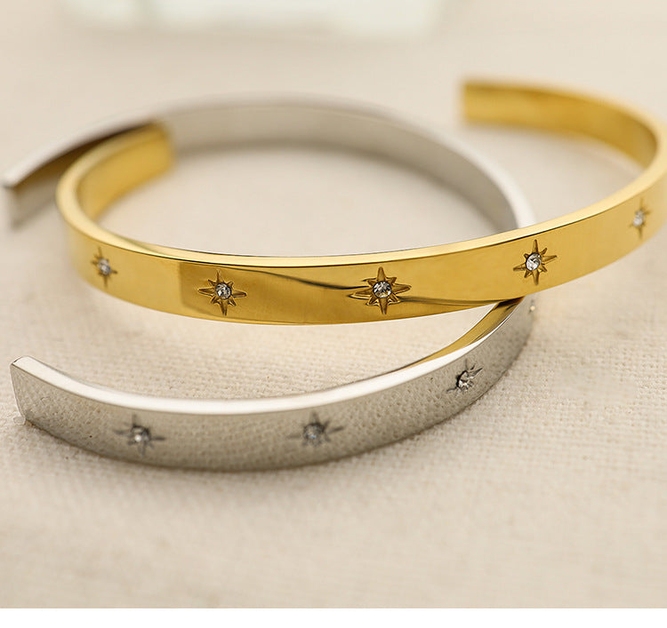 Star Engraved Slim Cuff Bracelet