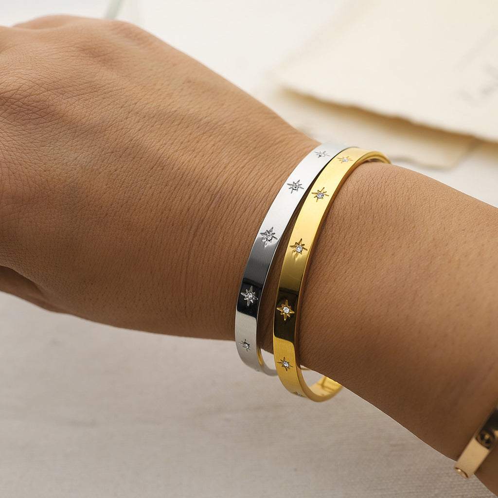 Star Engraved Slim Cuff Bracelet - view 3