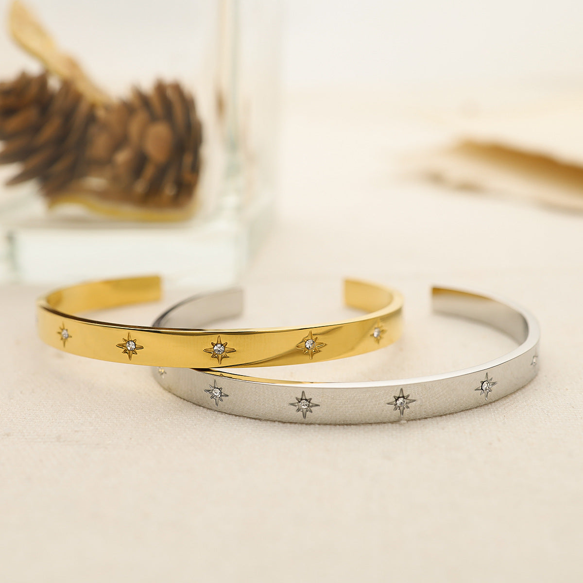 Star Engraved Slim Cuff Bracelet - view 4