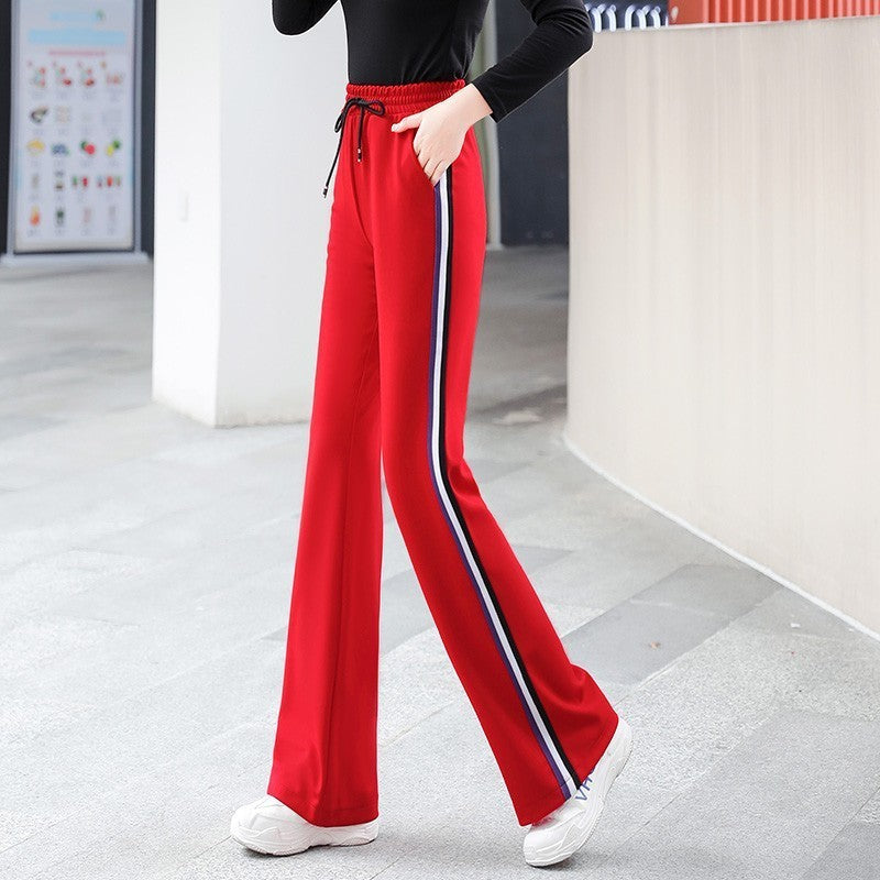 Side Stripe Drawstring Wide Leg Athletic Track Pants