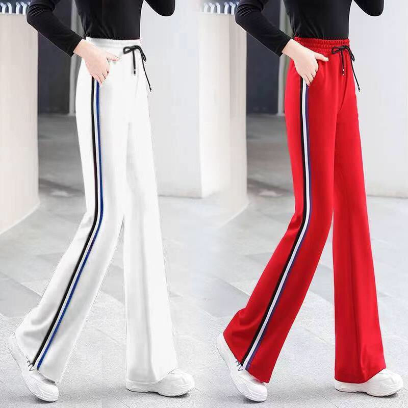 Side Stripe Drawstring Wide Leg Athletic Track Pants