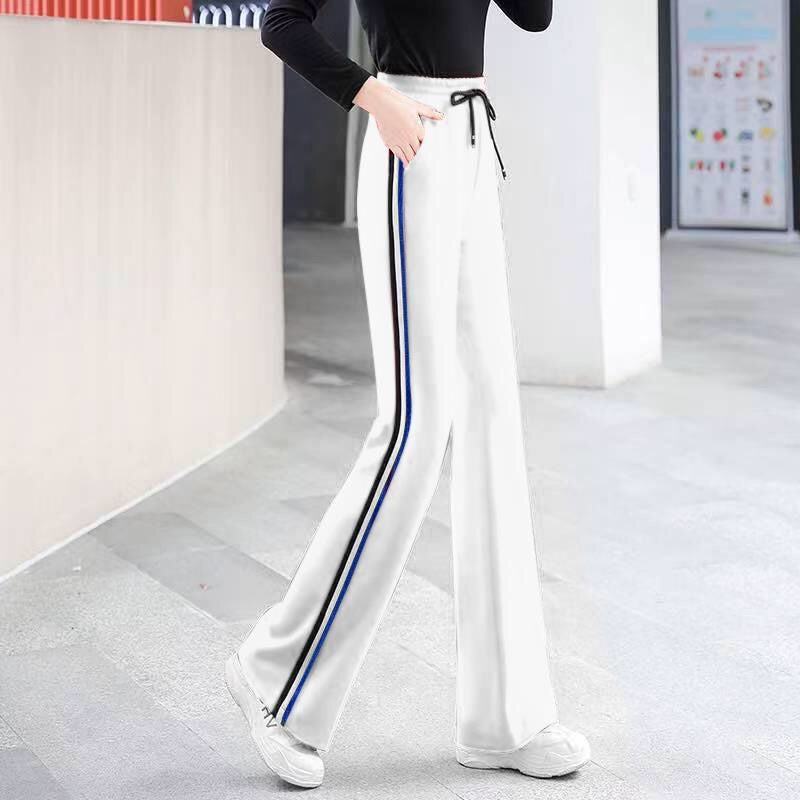 Side Stripe Drawstring Wide Leg Athletic Track Pants