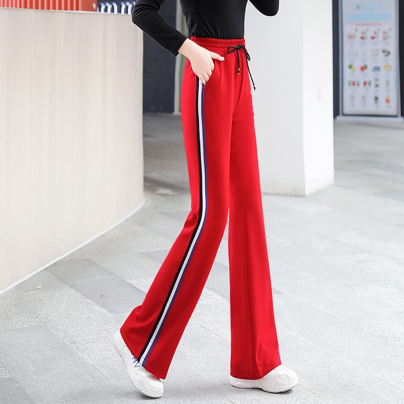 Side Stripe Drawstring Wide Leg Athletic Track Pants