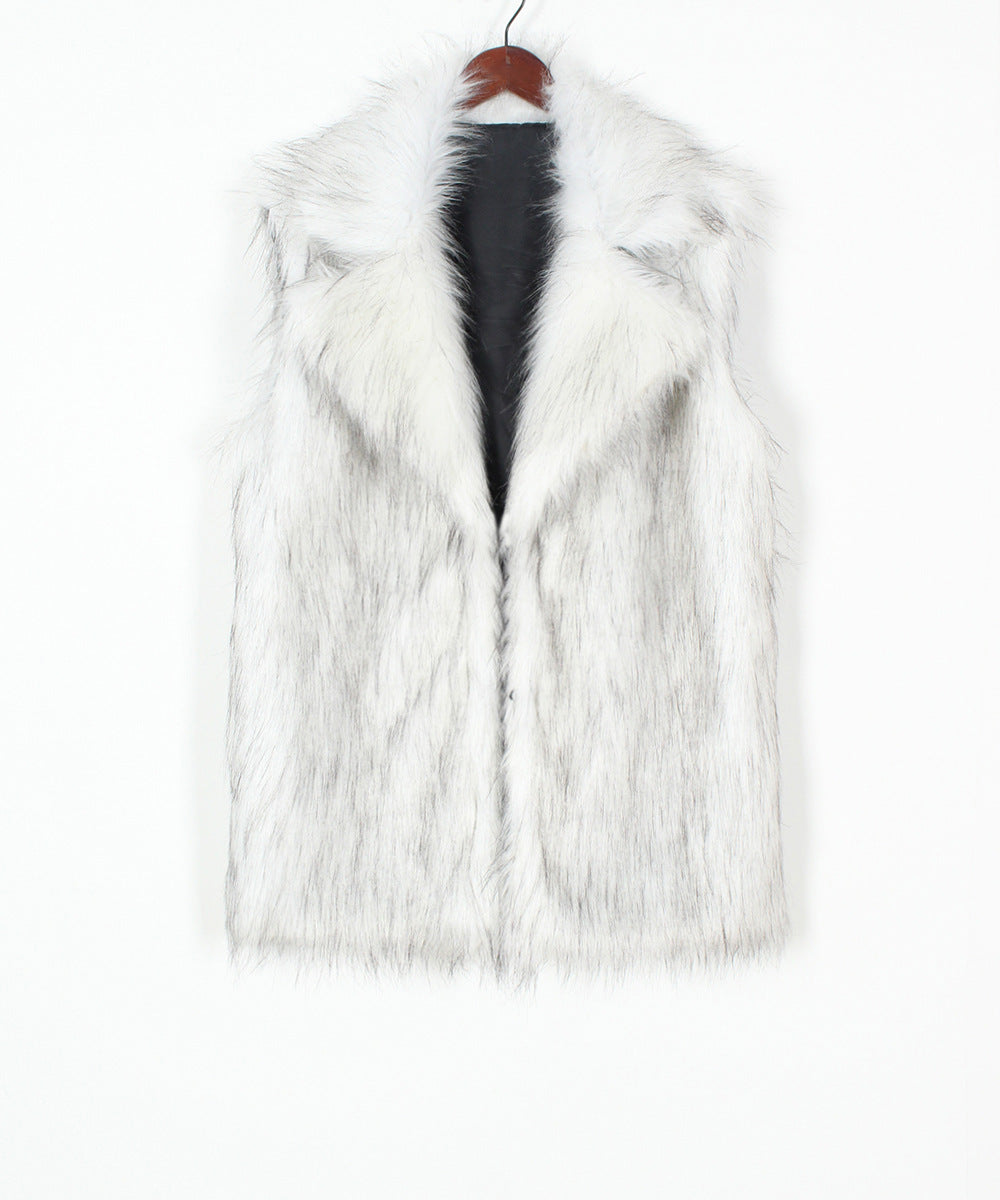 Longline Sleeveless Faux Fur Lapel Coat - White