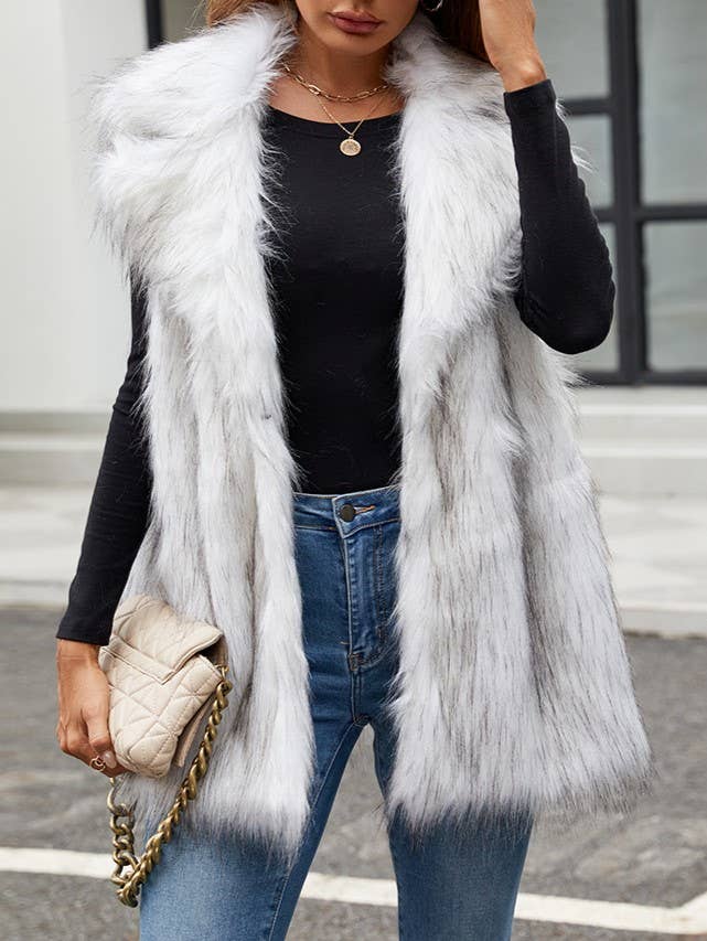 Longline Sleeveless Faux Fur Lapel Coat