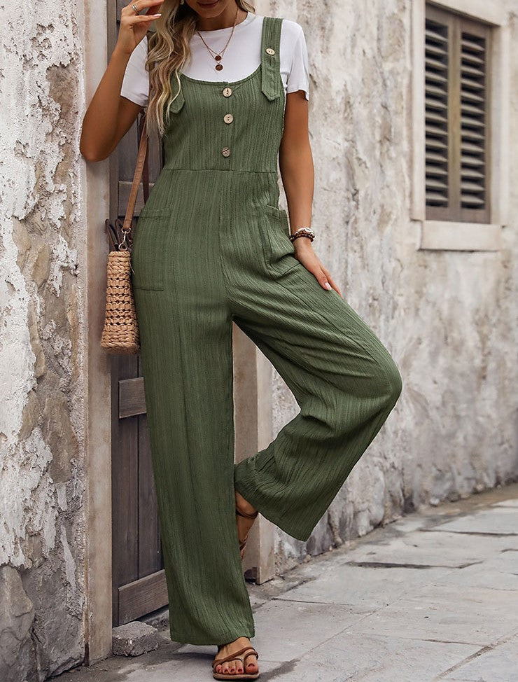 Ribbed Knit Suspender Overall Jumpsuit - Green - 2