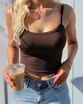 Y2K Skinny Strap Cropped Camisole - Curry