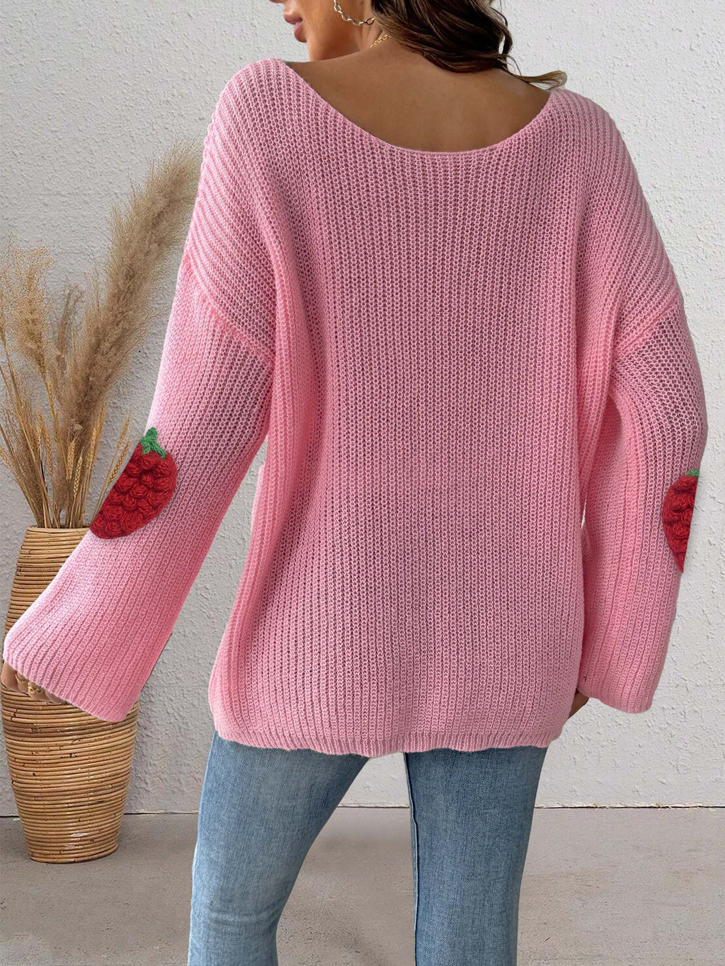 Strawberry Patch Slouchy Boat Neck Sweater - Pink - 2