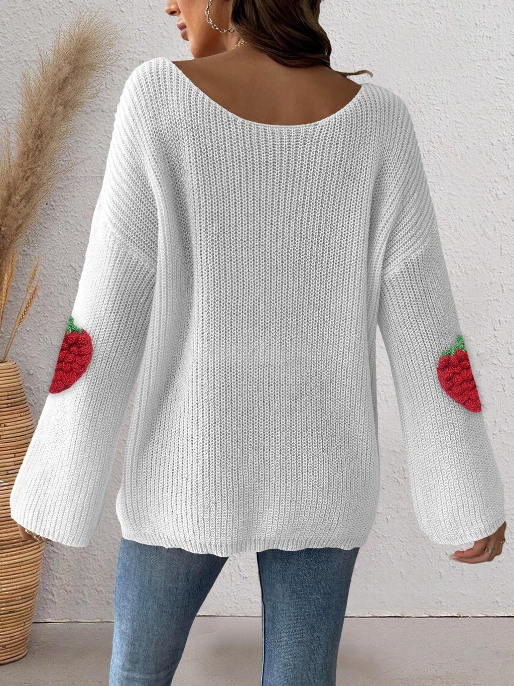 Strawberry Patch Slouchy Boat Neck Sweater - White - 2