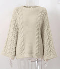 Slouchy Twisted Cable Crewneck Jumper - White