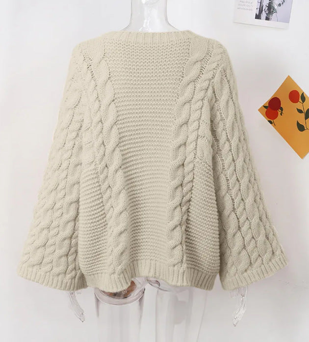 Slouchy Twisted Cable Crewneck Jumper - White - 1