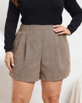 Houndstooth Check Pleated Tailored Shorts - Brown