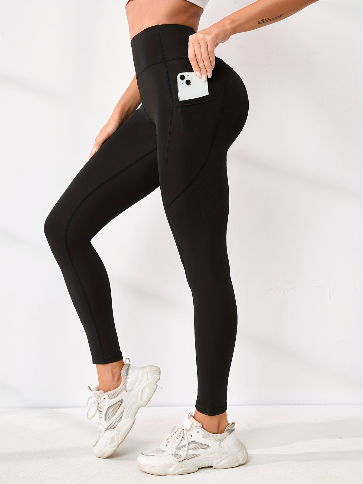 High Waist Ankle Yoga Leggings With Side Pockets - Black