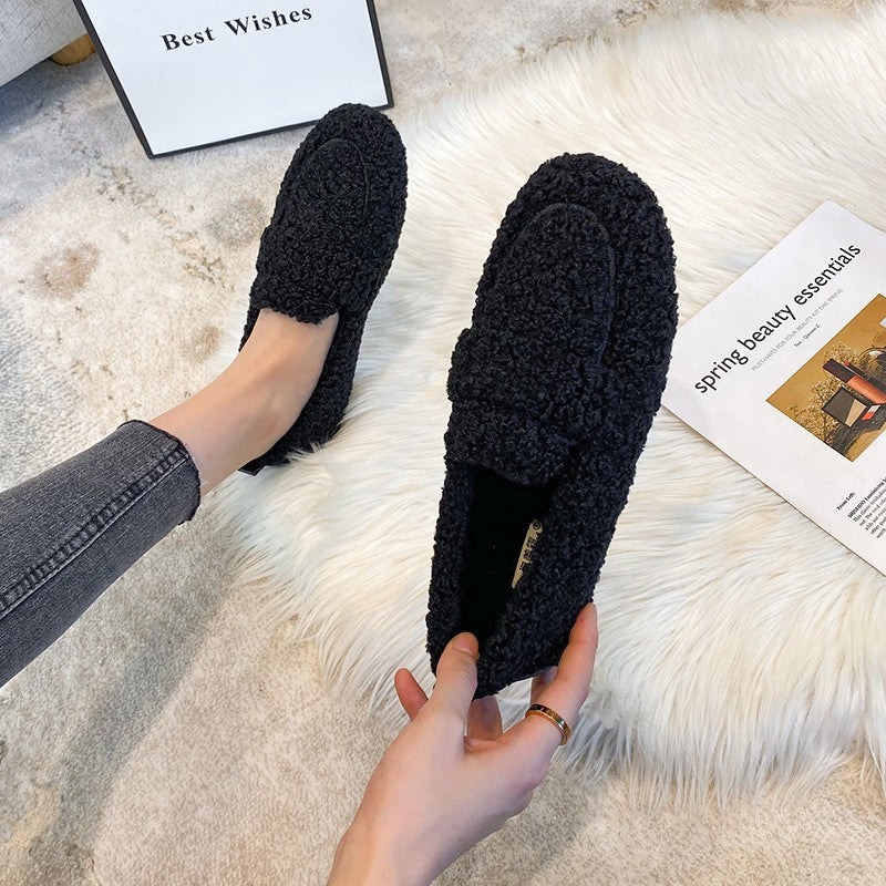 Cozy Sherpa Penny Loafers with Nubbed Sole - Black