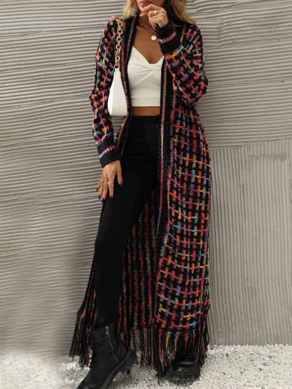Fringe Hem Longline Open Front Cardigan - Purple - 2