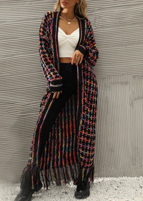 Fringe Hem Longline Open Front Cardigan