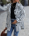 Houndstooth Flannel Button Front Coat - white