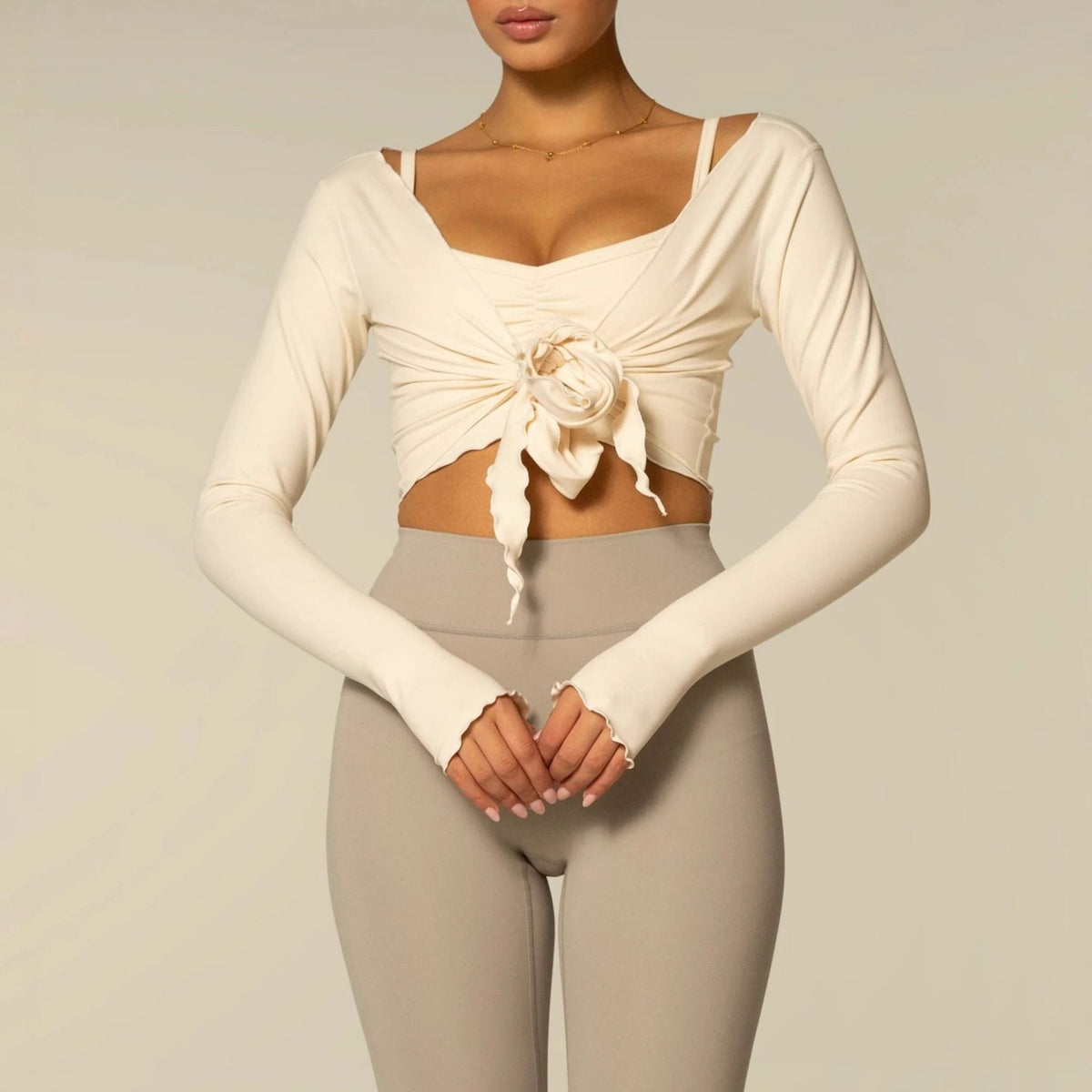 Ballet Wrap Tie Front Cropped Long Sleeve Yoga Top
