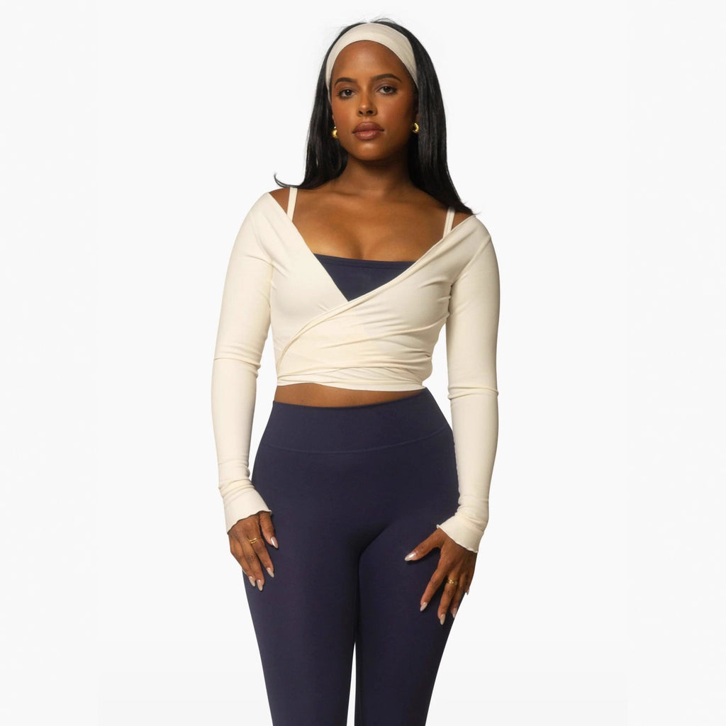 Ballet Wrap Tie Front Cropped Long Sleeve Yoga Top
