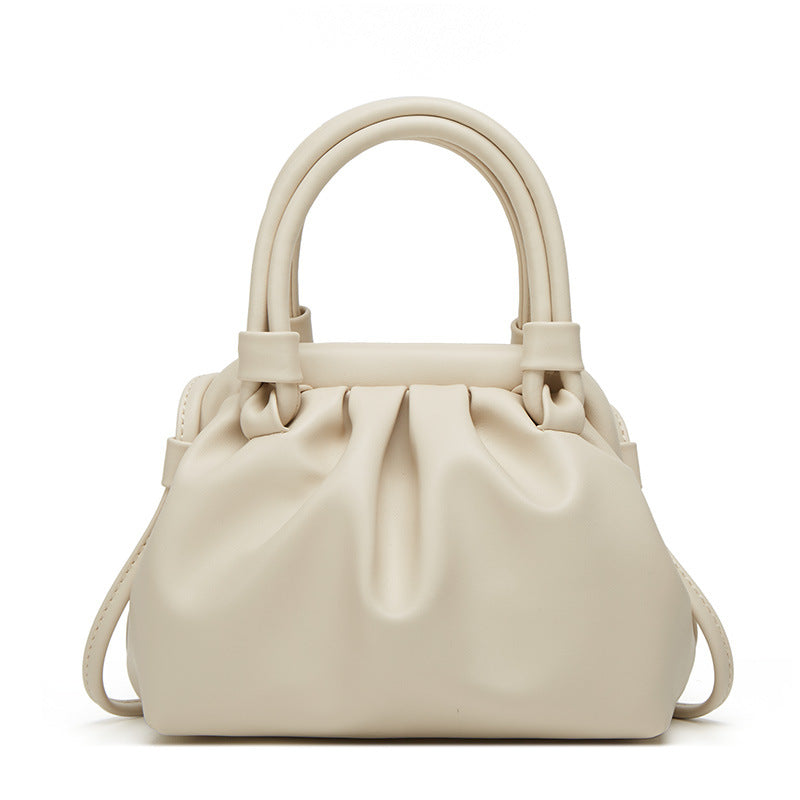 Soft Ruched Cloud Pouch Bag with Top Handle - White