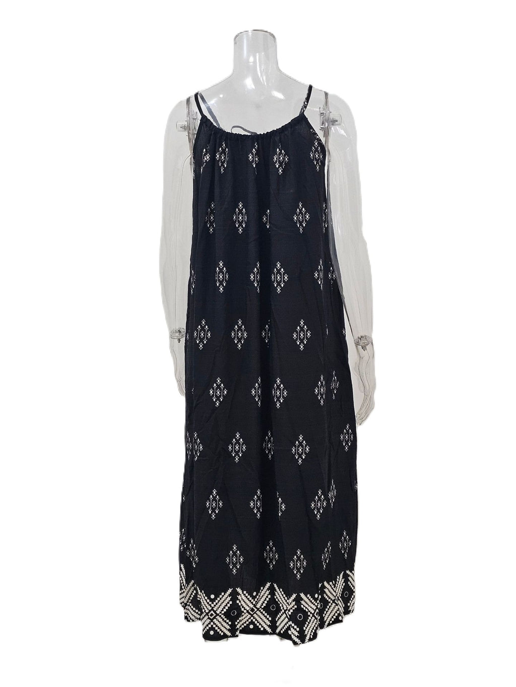 Boho Diamond Print Sleeveless Maxi Dress - Black - 1