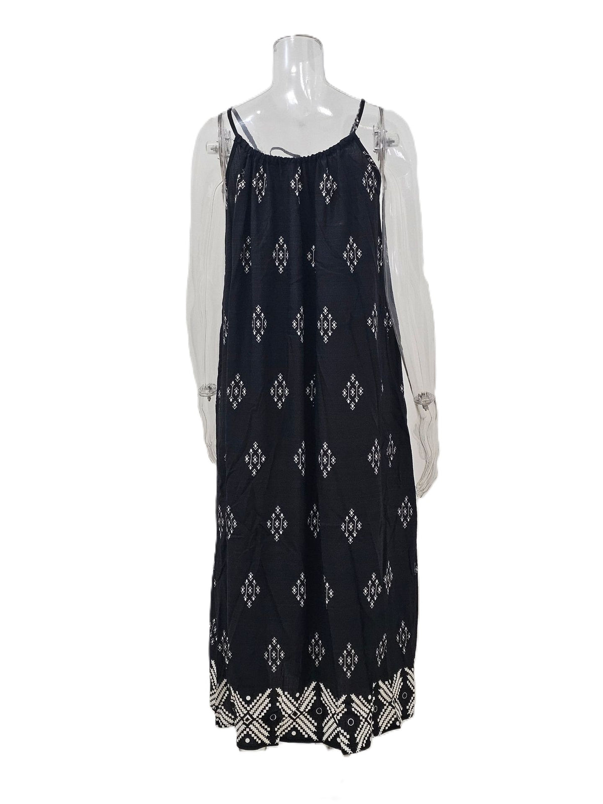 Boho Diamond Print Sleeveless Maxi Dress - Black - 1