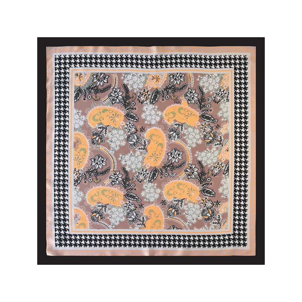 Retro Paisley Print Bandana With Houndstooth Trim