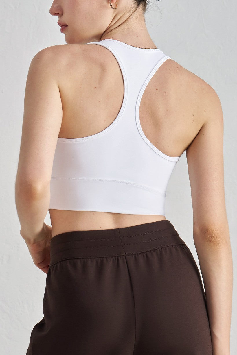 Racerback Crop Tank With Built In Bra - White