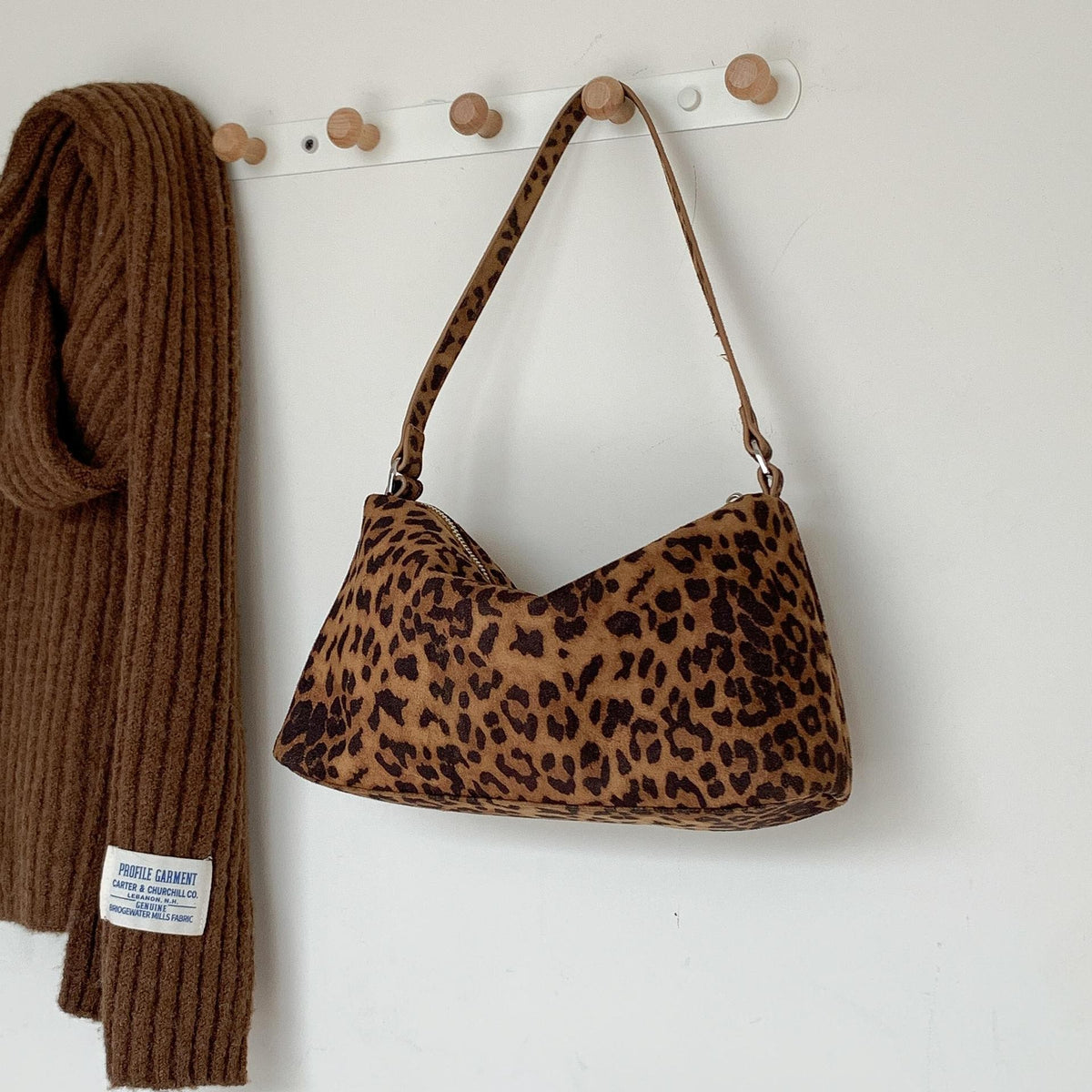 Faux Suede Slouchy Shoulder Bag - Brown Leopard
