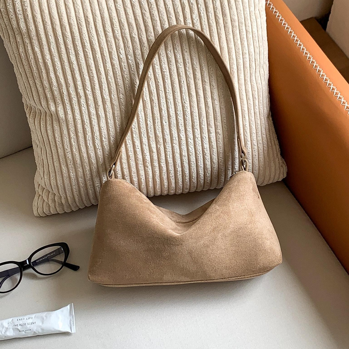 Faux Suede Slouchy Shoulder Bag