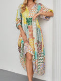 Boho Patchwork Print Puff Sleeve Maxi Dress - Yellow