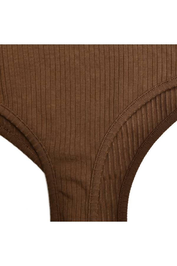 Seamless Ribbed Scoop Neck Bodysuit - Coffee - 1