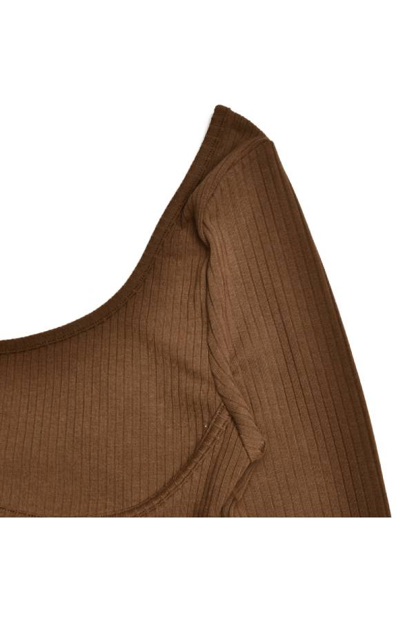 Seamless Ribbed Scoop Neck Bodysuit - Coffee - 3
