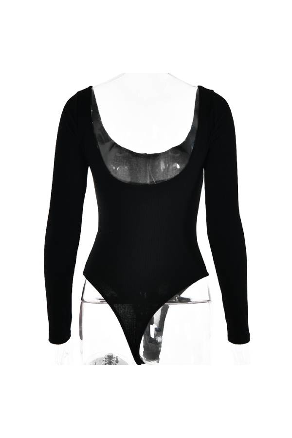 Seamless Ribbed Scoop Neck Bodysuit - black - 4