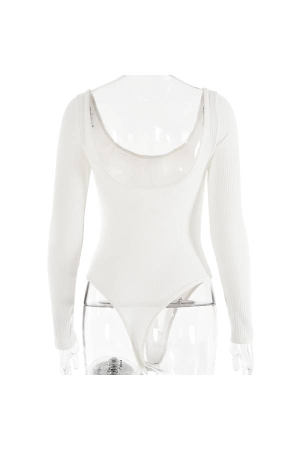 Seamless Ribbed Scoop Neck Bodysuit - white - 2