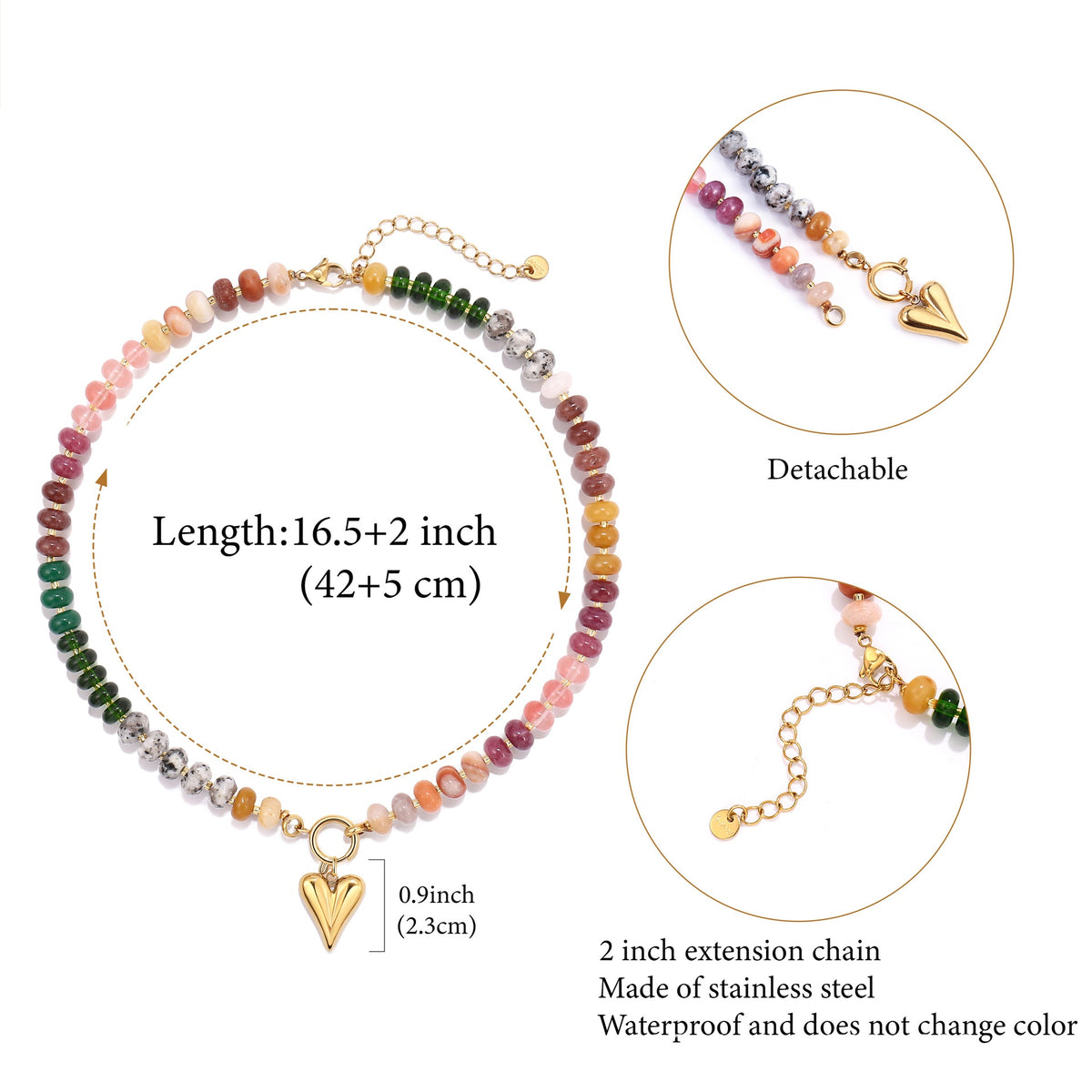 Boho Rondelle Bead Detachable Charm Pendant Necklace - Color_02