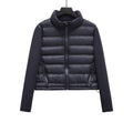 Cropped Puffer Jacket With Knit Sleeves - Navy