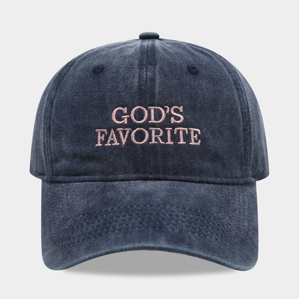Embroidered Slogan Washed Baseball Cap - GOD_Navy