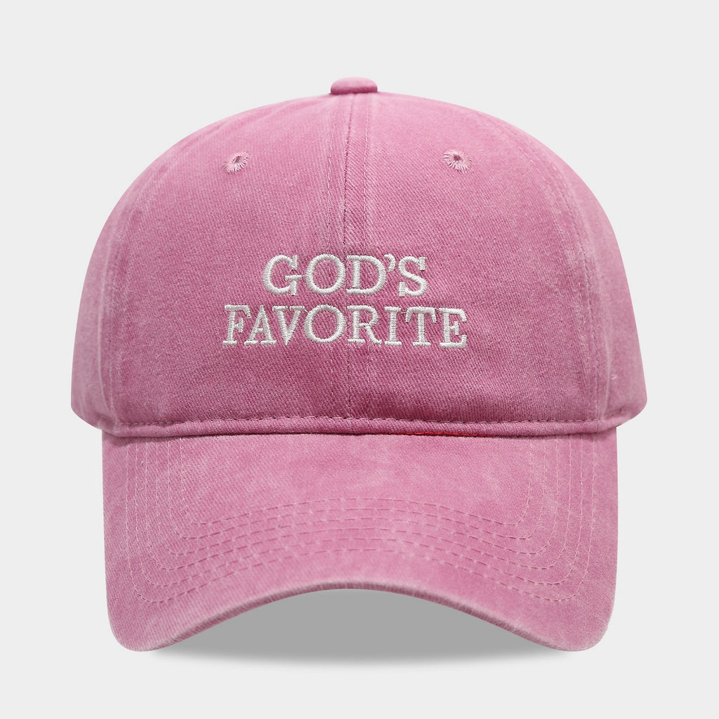 Embroidered Slogan Washed Baseball Cap - GOD_Pink