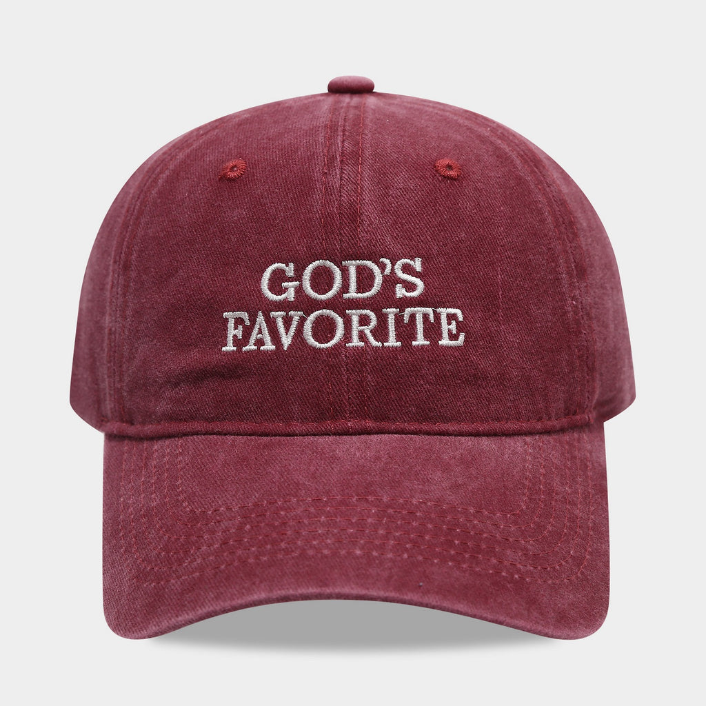 Embroidered Slogan Washed Baseball Cap - GOD_Red