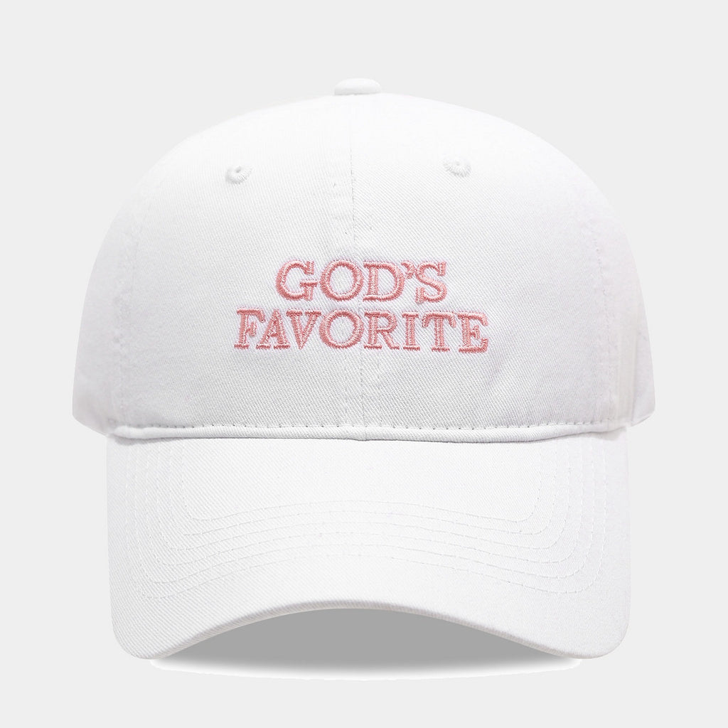 Embroidered Slogan Washed Baseball Cap - GOD_White